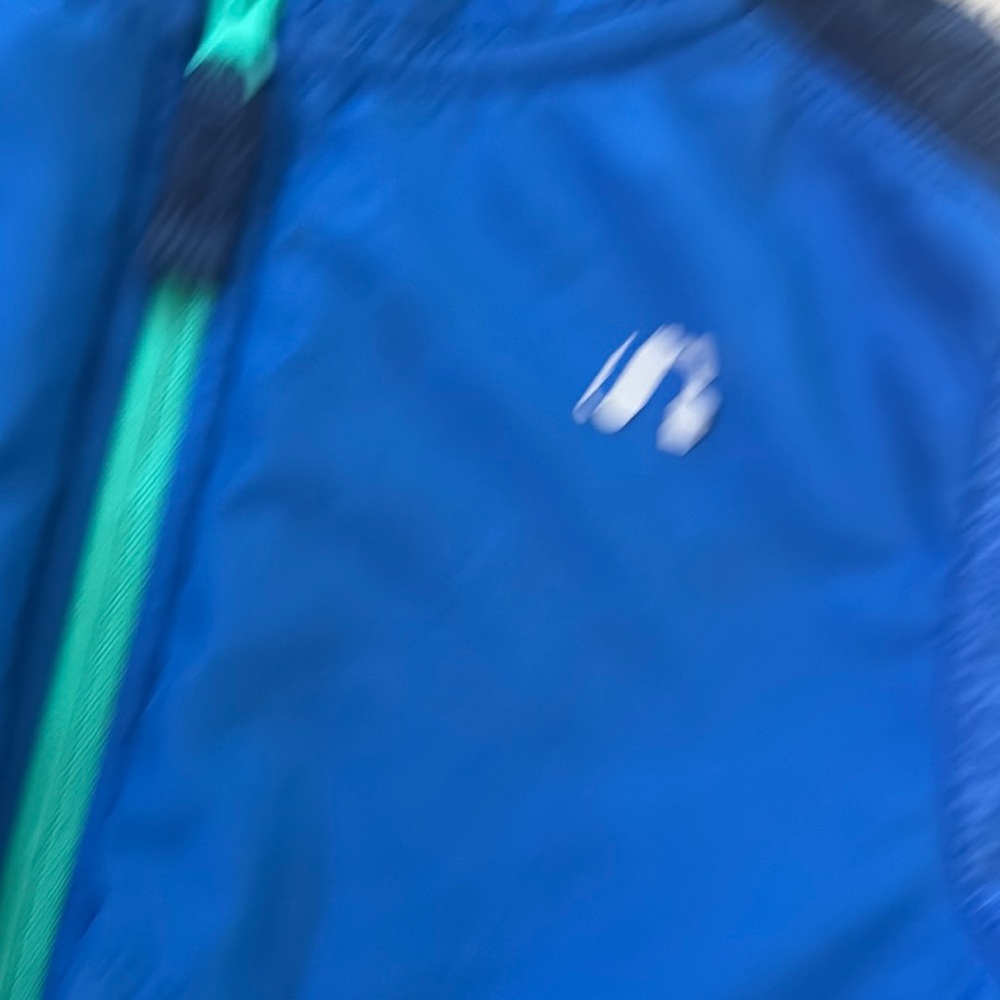 Blue and Navy blue Hooded Jacket with Green Accents - Picture 6 of 10